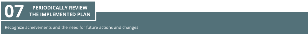 Recognize achievements and the need for future actions and changes 07 PERIODICALLY REVIEW  THE IMPLEMENTED PLAN