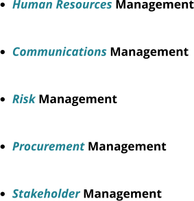 •	Human Resources Management •	Communications Management •	Risk Management •	Procurement Management •	Stakeholder Management